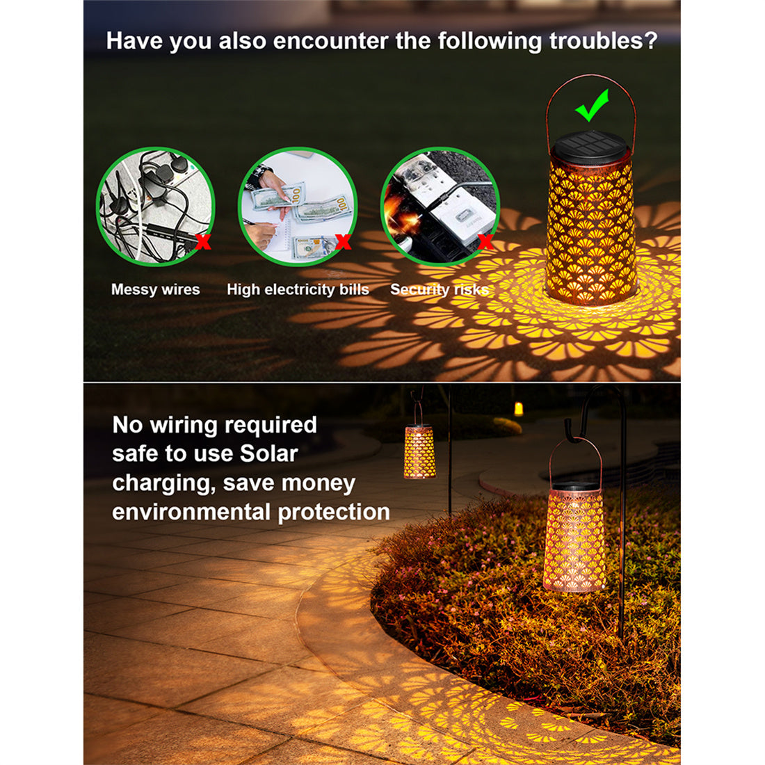 Solar Lantern Waterproof， Solar Lanterns Hanging Retro Style Outdoor Garden Patio Lanterns Decorative Light for Outside Yard Tree Backyard