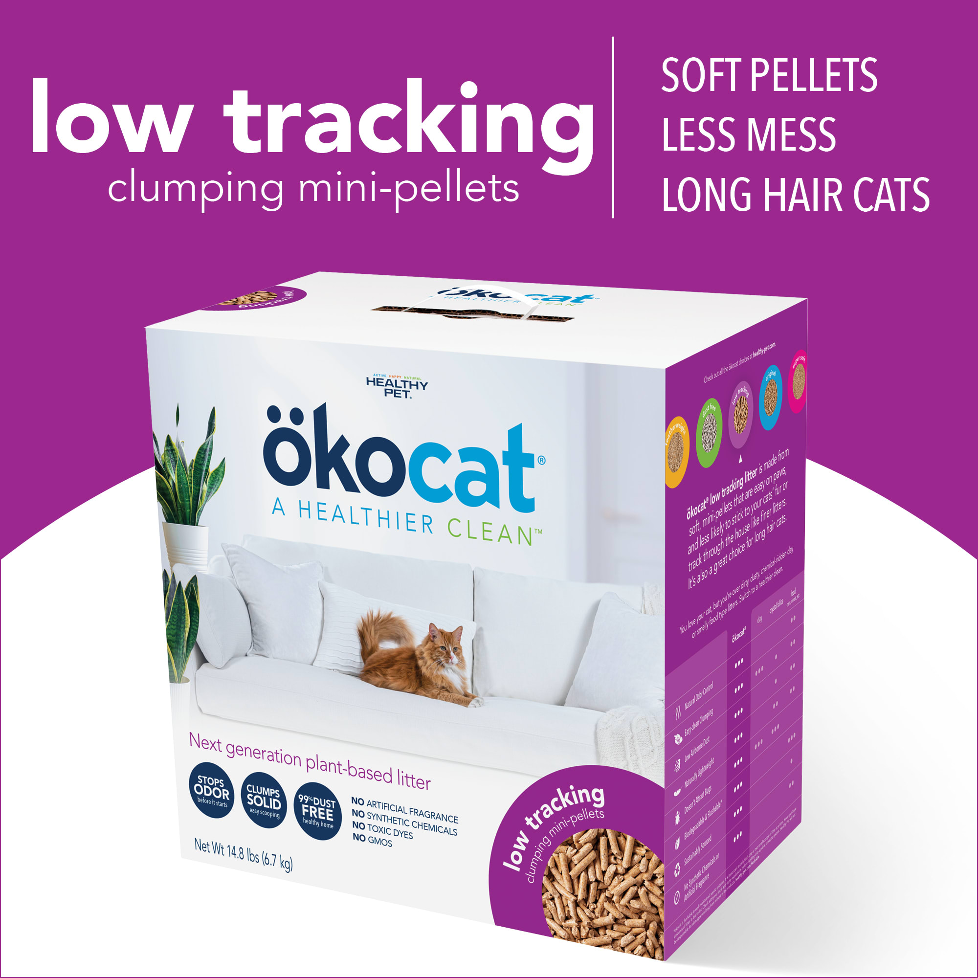 Okocat Low Tracking Clumping Mini-Pellets Wood Cat Litter， 14.8 lbs.