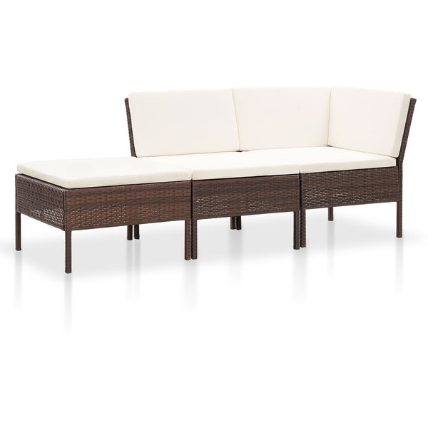 vidaXL 3 Piece Patio Lounge Set with Cushions Poly Rattan Brown