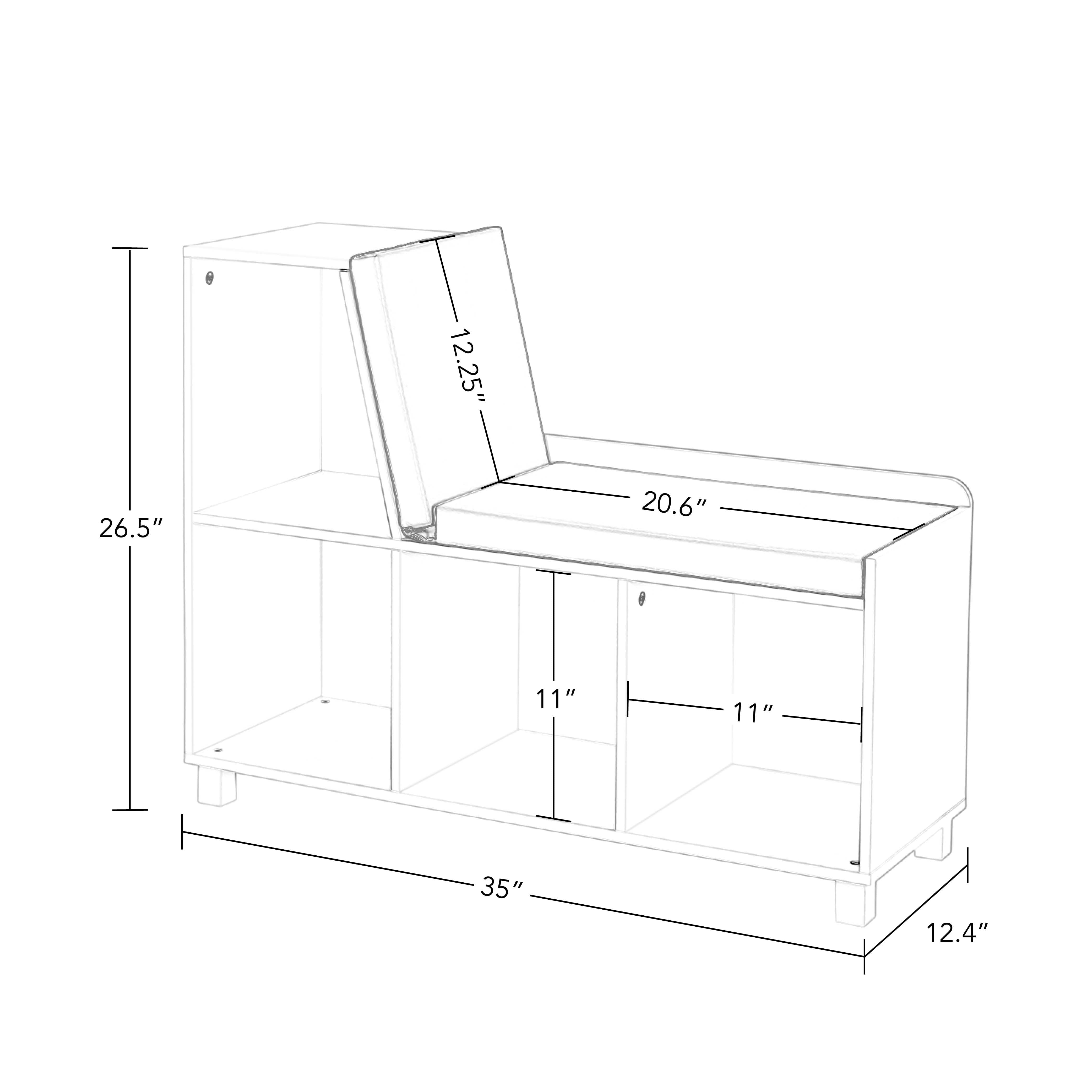 Book Nook Kids Multi-Cubby Storage Bench Includes 2 Bonus 10 inch Floating Bookshelves -White