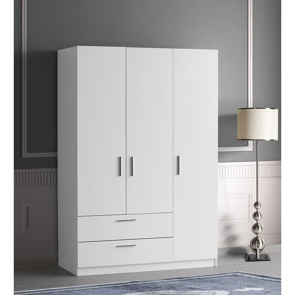 Lyon Freestanding Wardrobe Cabinet Matte White with outside 2-drawer - - 33741054