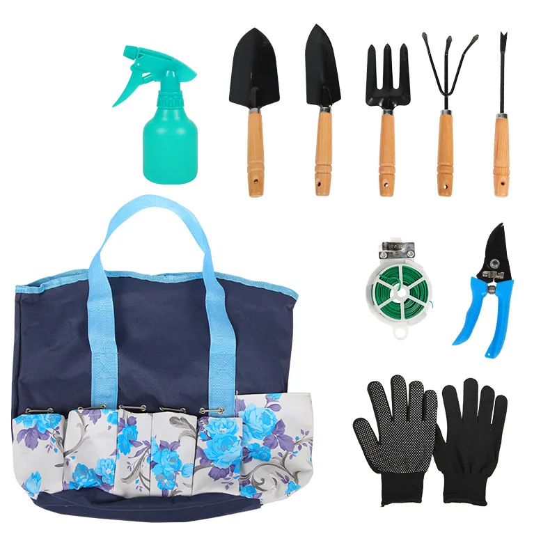 Custom Wooden garden hand tool sets kit with garden tool bag