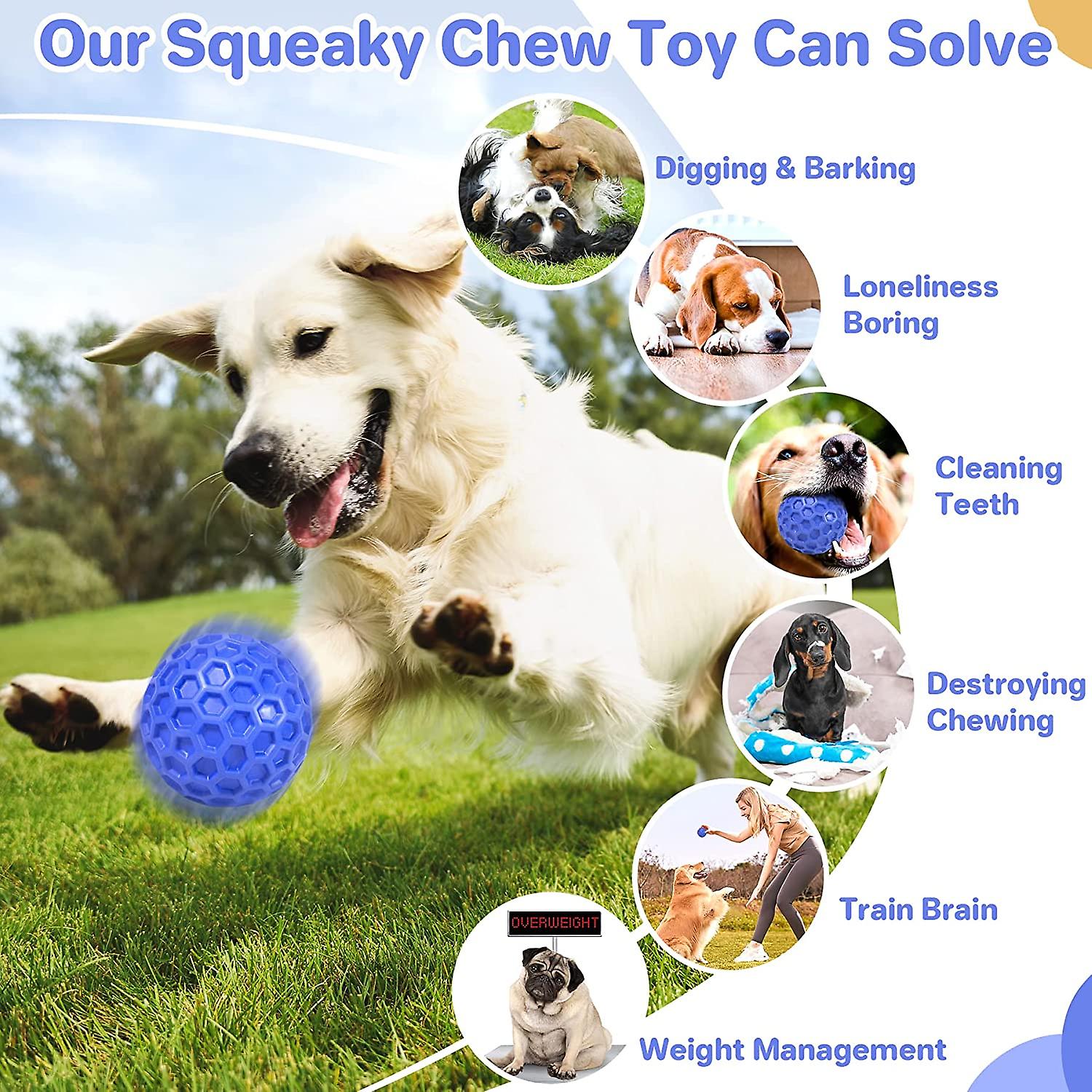 Indestructible Squeaky Dog Balls， Interactive Dog Toys For Aggressive Chewers Large Breed For Relieving Anxiety， Dog Chew Toys Balls For Aggressive Ch