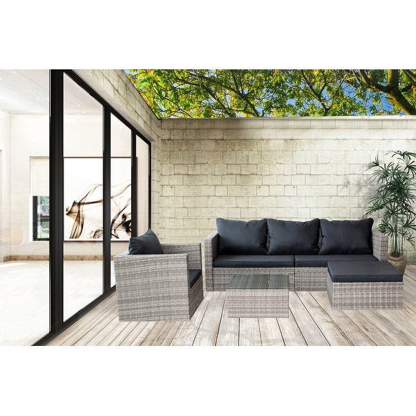 4Piece Rattan Patio Set with Cushioned Wicker Sofa