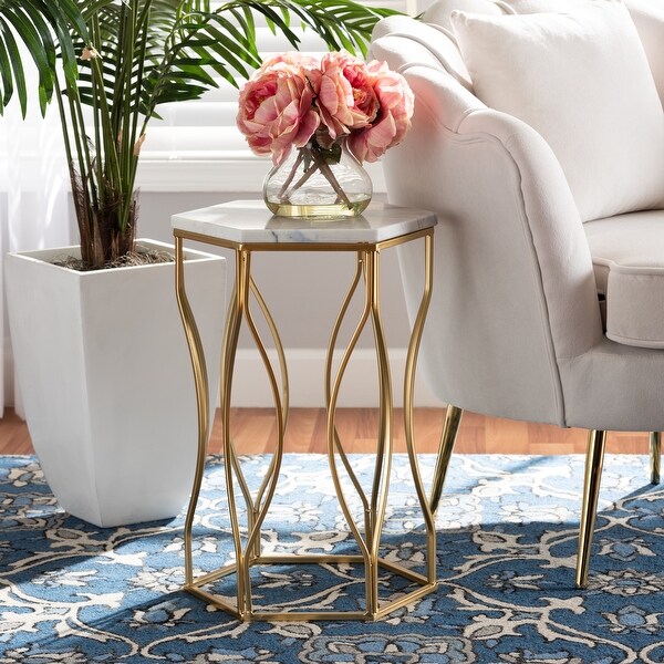 Kalena Modern and Contemporary Metal End Table with Real Marble Top