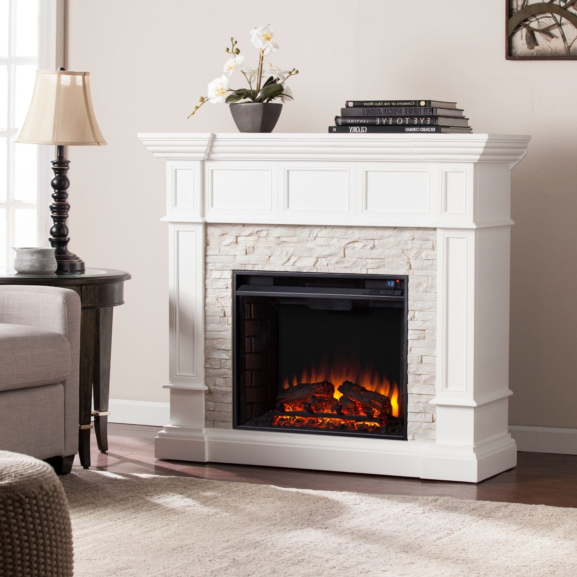 48" White and Gray Contemporary Corner Convertible Electric Fireplace