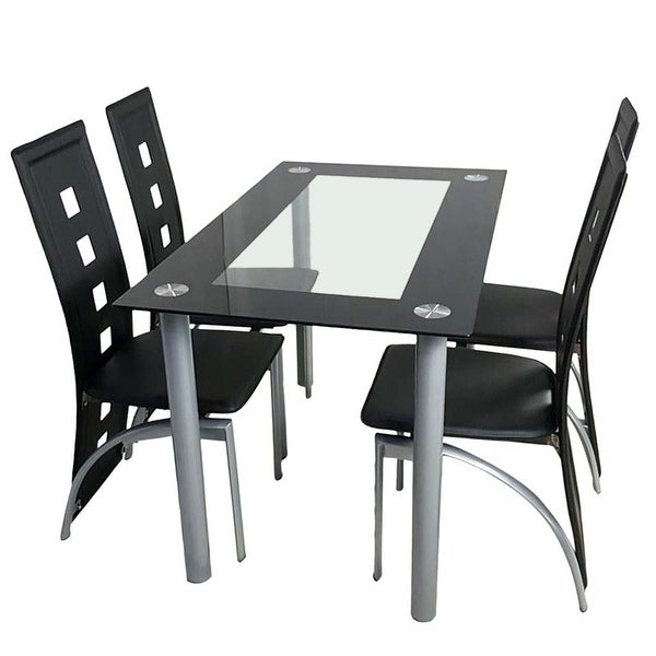 110cm Dining Table Set Tempered Glass Dining Table with 4pcs Chairs