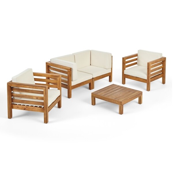 Oana Outdoor 4seat Acacia Loveseat Chat Set with Cushions by Christopher Knight Home