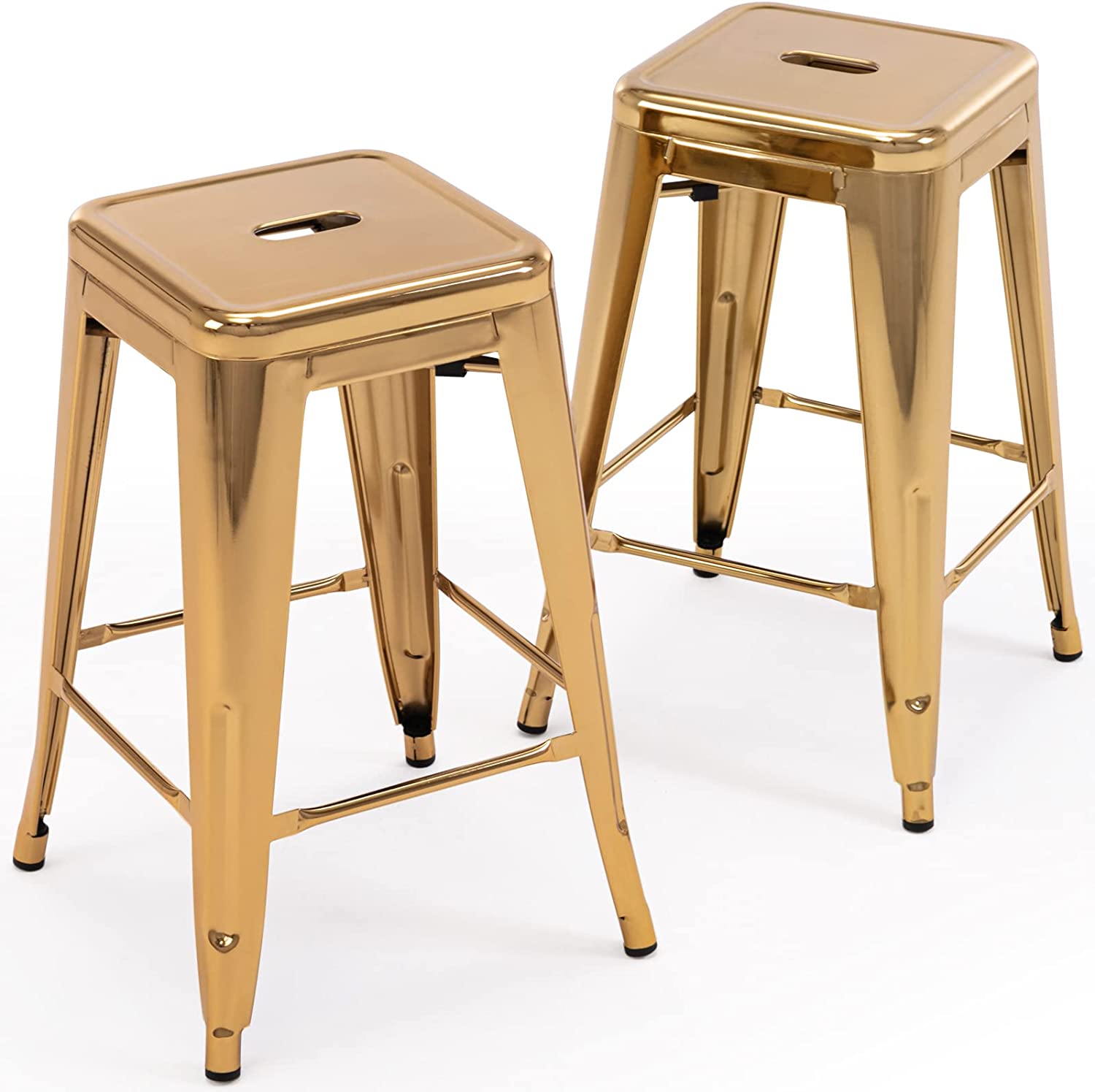 24 Inch Metal Bar stools, Backless Counter Height Barstools, Indoor Outdoor Stackable Stools with Square Seat