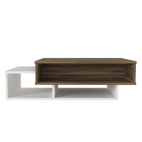 41 Inch Modern Wooden Rectangular Coffee Table with 3 Tier Storage