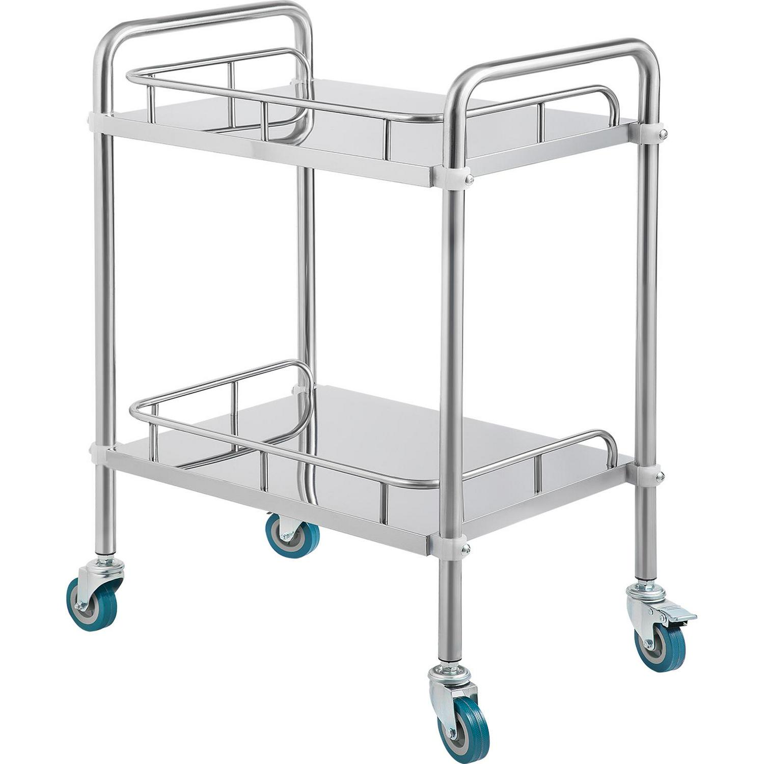 VEVORbrand 2-Shelf Lab Cart with Wheelsi 1/4 Stainless Steel Rolling Carti 1/4 Medical Dental Lab Carti 1/4 2 Lockable Wheels for Fixing