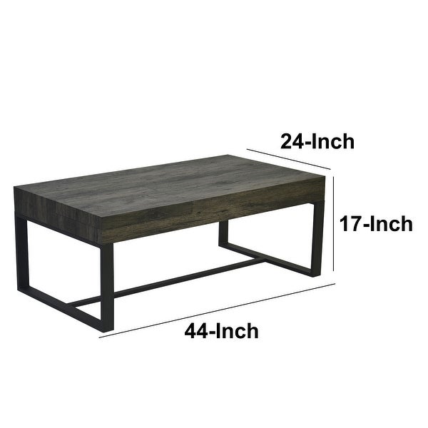 Rectangular Wooden Coffee Table with Hidden Storage and Metal Sled Base for iving Room， Home， Office， Gray and Black