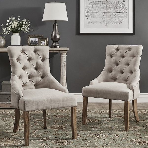 Chelsea Lane Curved Back Linen Tufted Dining Chair， Set of 2， Gray