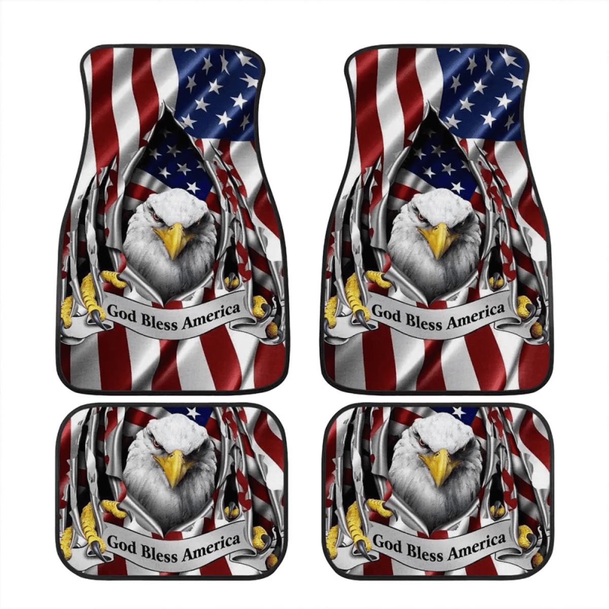 NETILGEN US Flag Eagle Car Floor Mats， Anti-Slip Auto Interior Protection Carpet Universial Fit SUV，Sedan，Van，FrontandRear Foot Mats Set of 4 Packs for Car Decorations