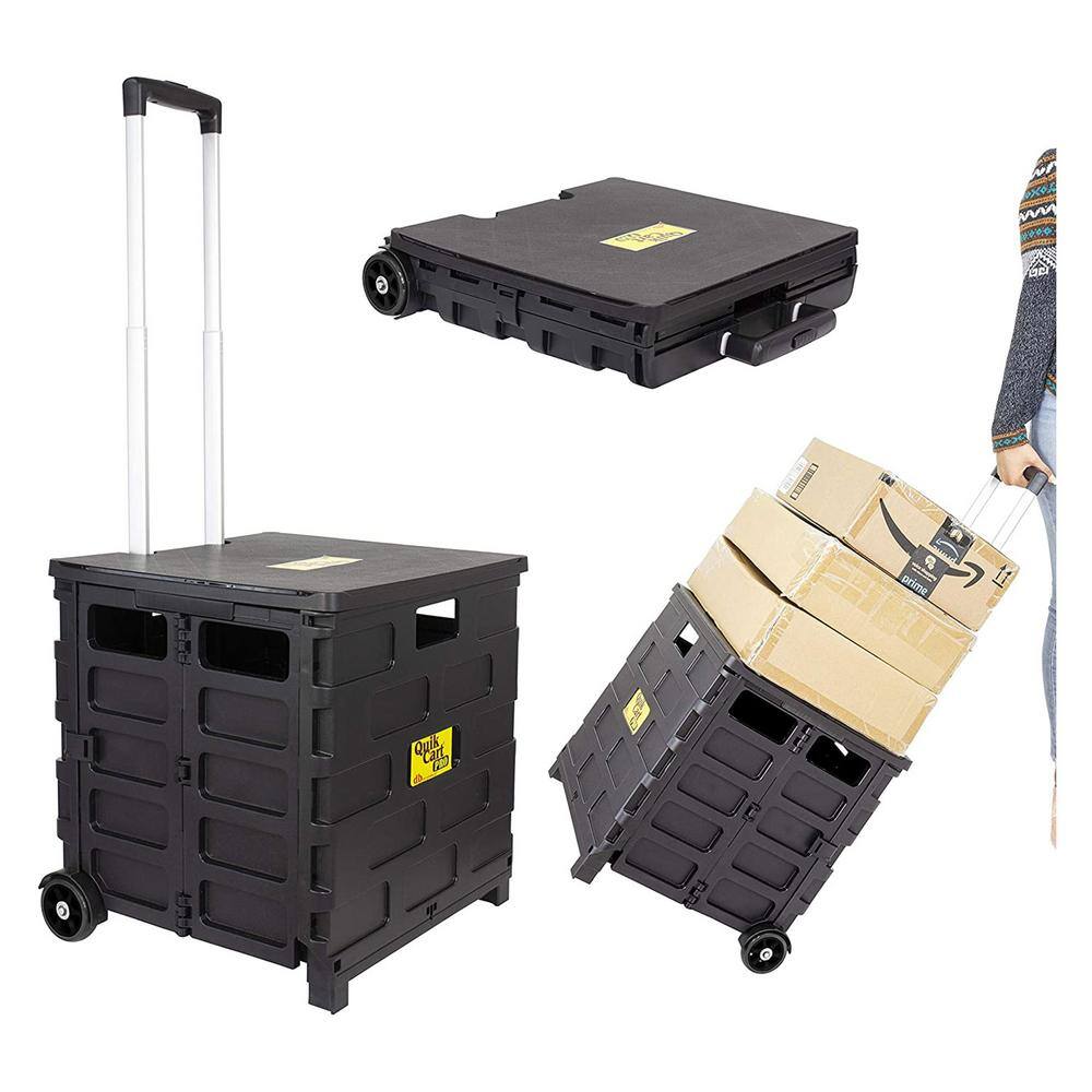 dbest products Quik Cart Pro Collapsible Handcart with Lid Seat Stool in Black 01-803