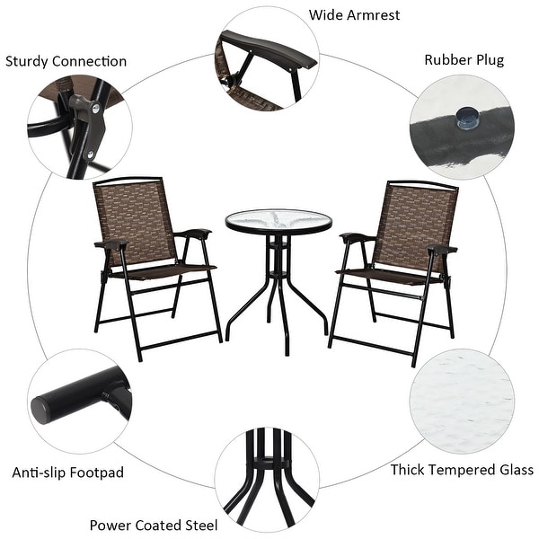 3PC Bistro Set Patio Furniture Garden Round Table and Folding Chairs