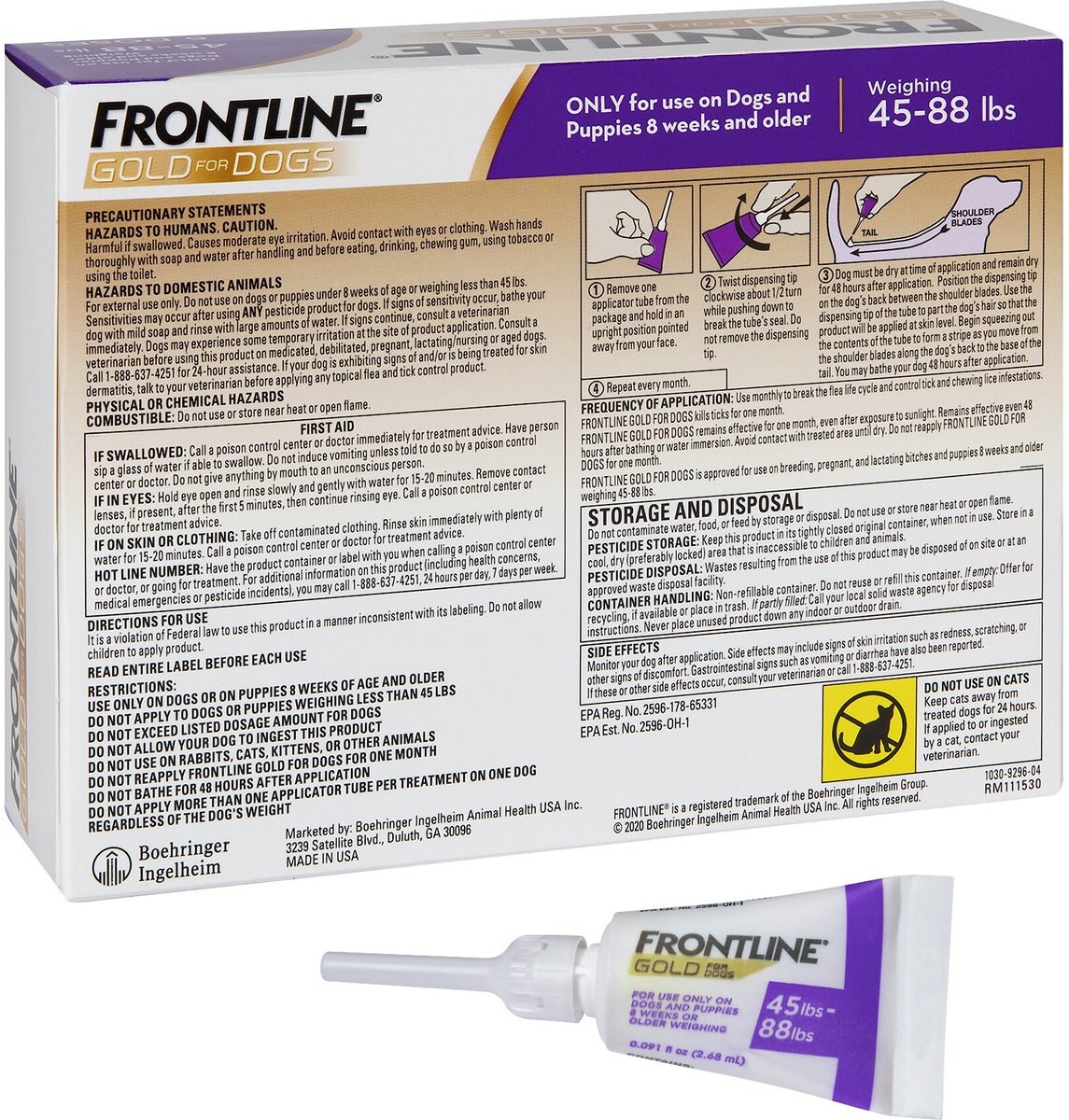 Frontline Gold Flea and Tick Treatment for Large Dogs， 45-88 lbs