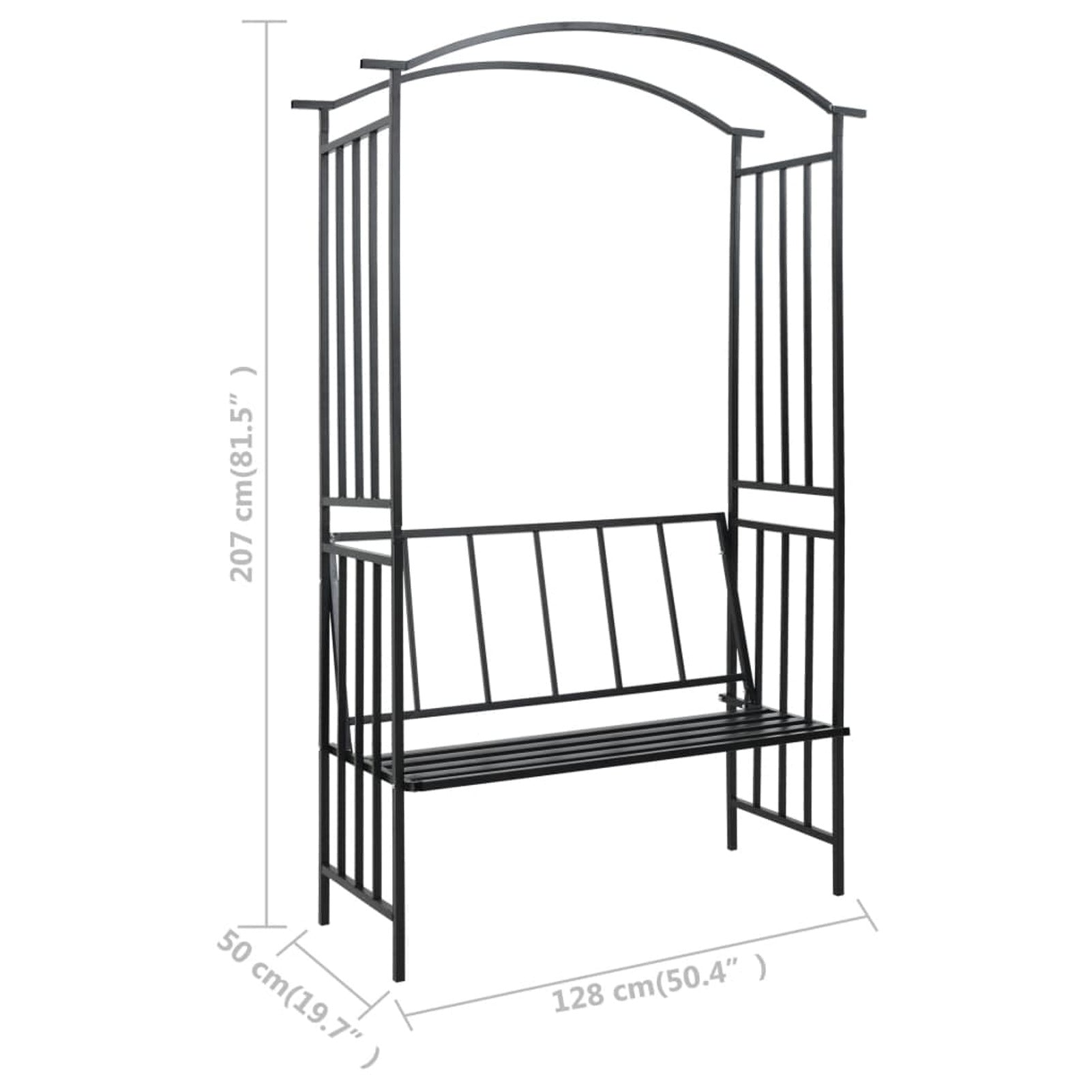 MABOTO Garden Arch with Bench Black 50.4"x19.7"x81.5" Iron