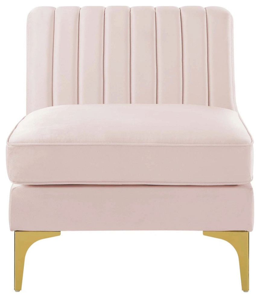 Amaya Pink Channel Tufted Performance Velvet Armless Chair   Contemporary   Armchairs And Accent Chairs   by Rustic Home Furniture Deco  Houzz