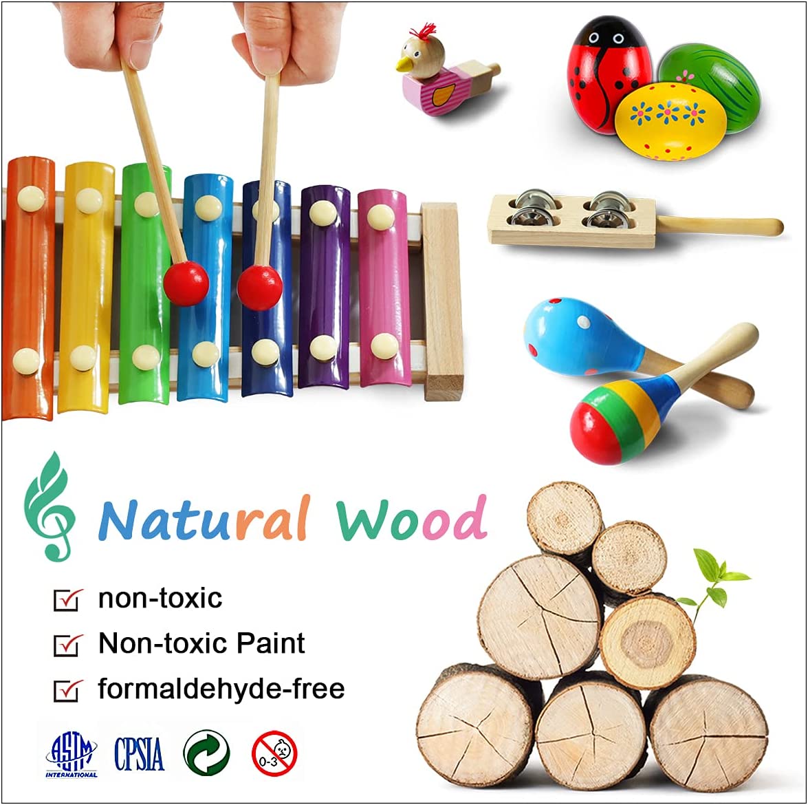 LOOIKOOS Toddler Musical Instruments，Wooden Percussion Instruments for Kids Baby Preschool Educational Musical Toys Set for Boys and Girls