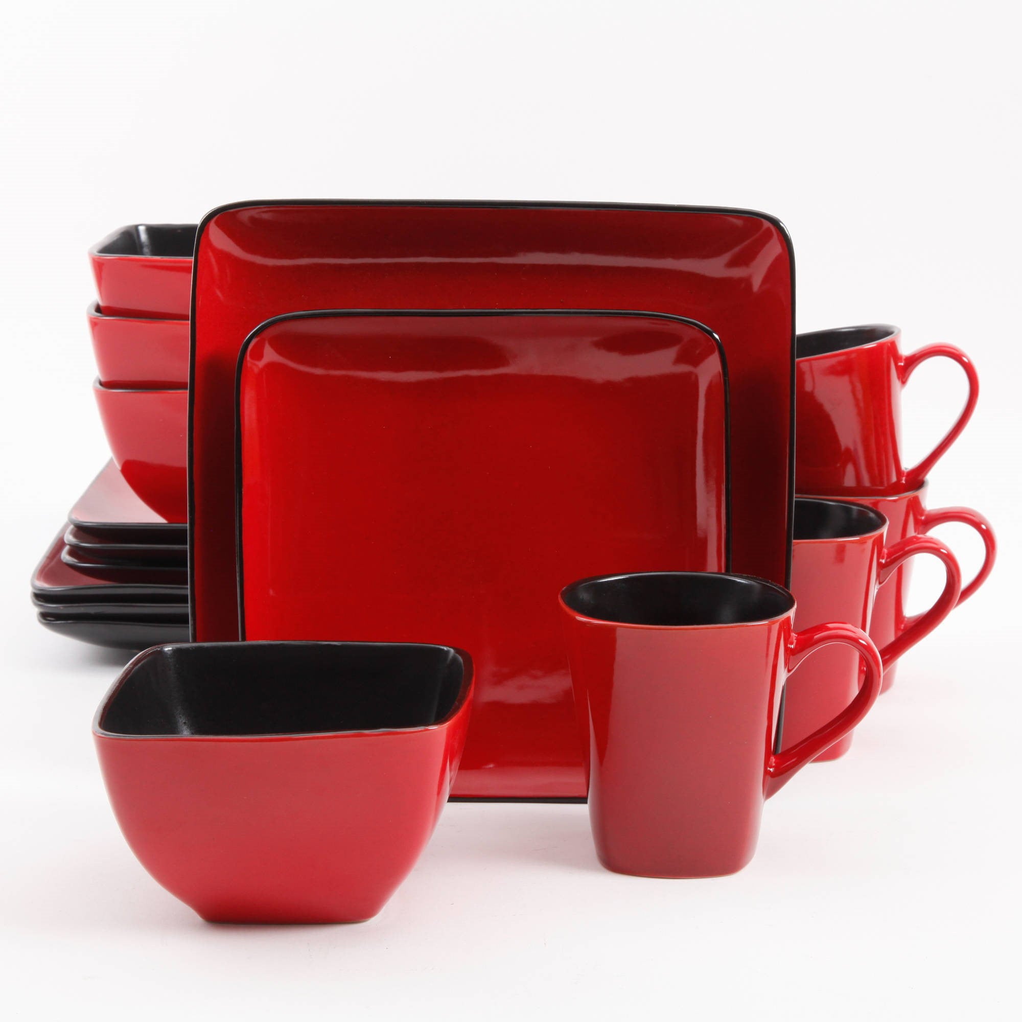 Better Homes and Gardens Rave Square Dinnerware， Red， Set Of 16