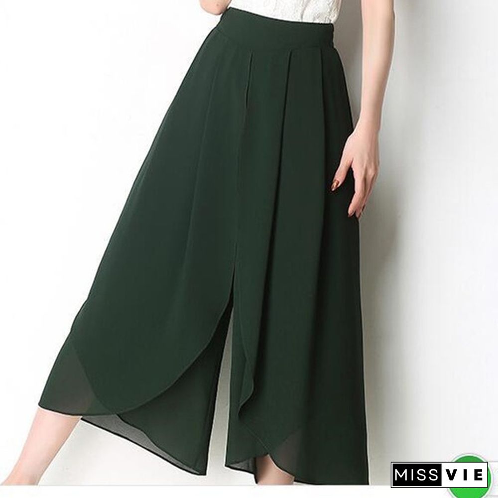 Spring And Summer Loose Wide-Leg Pants Women Were Thin Nine Points Pants Chiffon Skirt Pants High Waist Casual Pants Thin Section