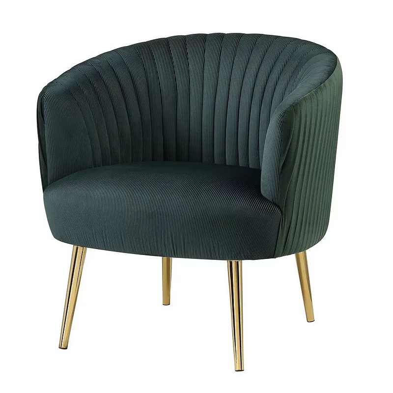 Accent Chair with Channel Stitching and Metal Legs， Green