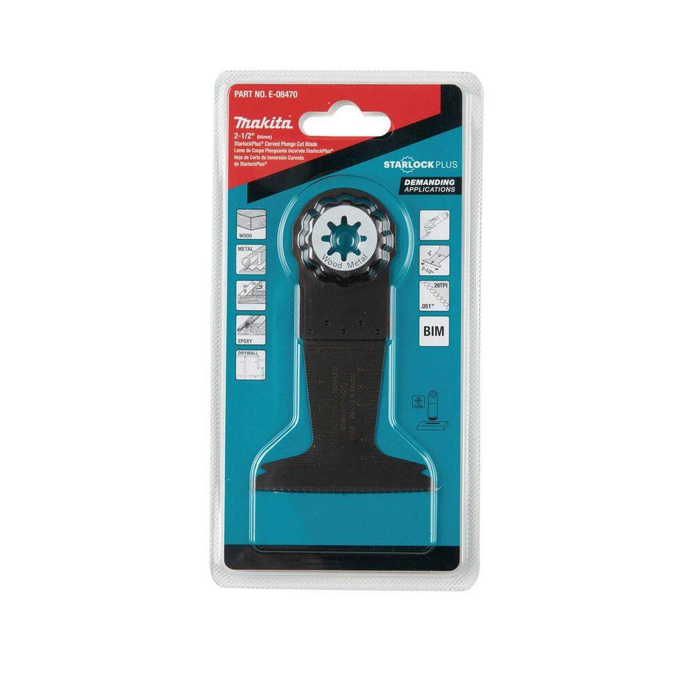 Makita StarlockPlus Oscillating Multi-Tool 2-12 in. Bi-Metal Curved Plunge Cut Blade for Wood and Metal Cutting E-08470