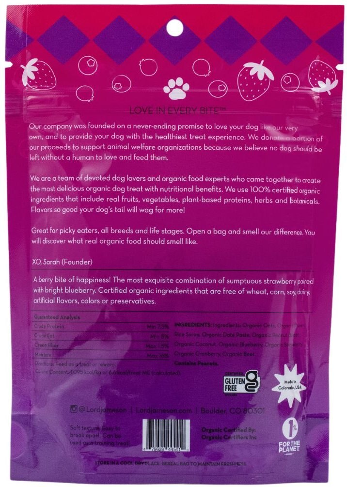 Lord Jameson Little Rewards Very Berry Grain-Free Dog Treats， 3-oz bag