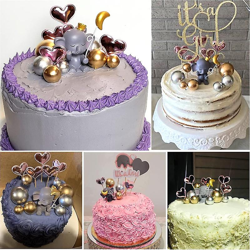 14Pcs Elephant Cake Topper Baby Elephant Cake Decorations Pearl Balls Cake Decoration