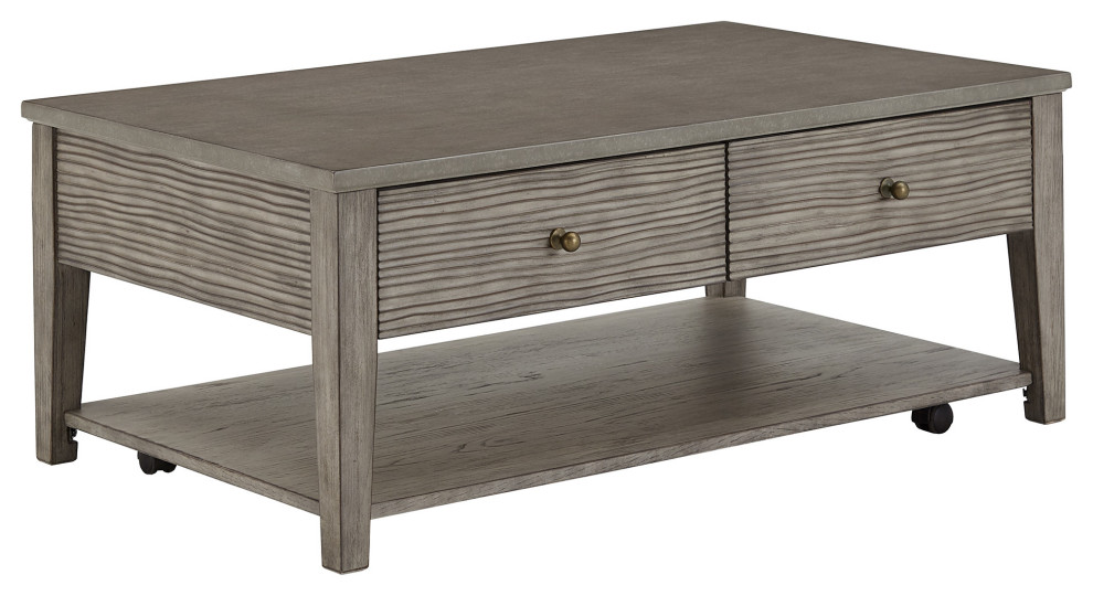 Lunenburg Antique Grey Finish Grey Fiber Cement Coffee Table with Self   Modern   Coffee Tables   by Inspire Q  Houzz