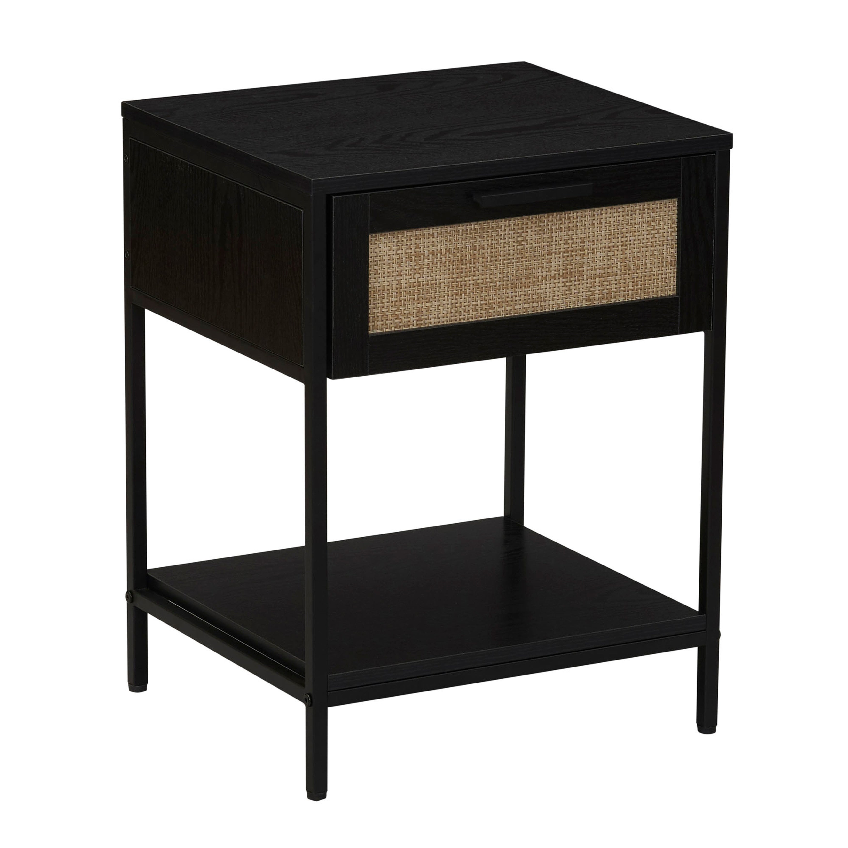 Woven Rattan End Table， Oak