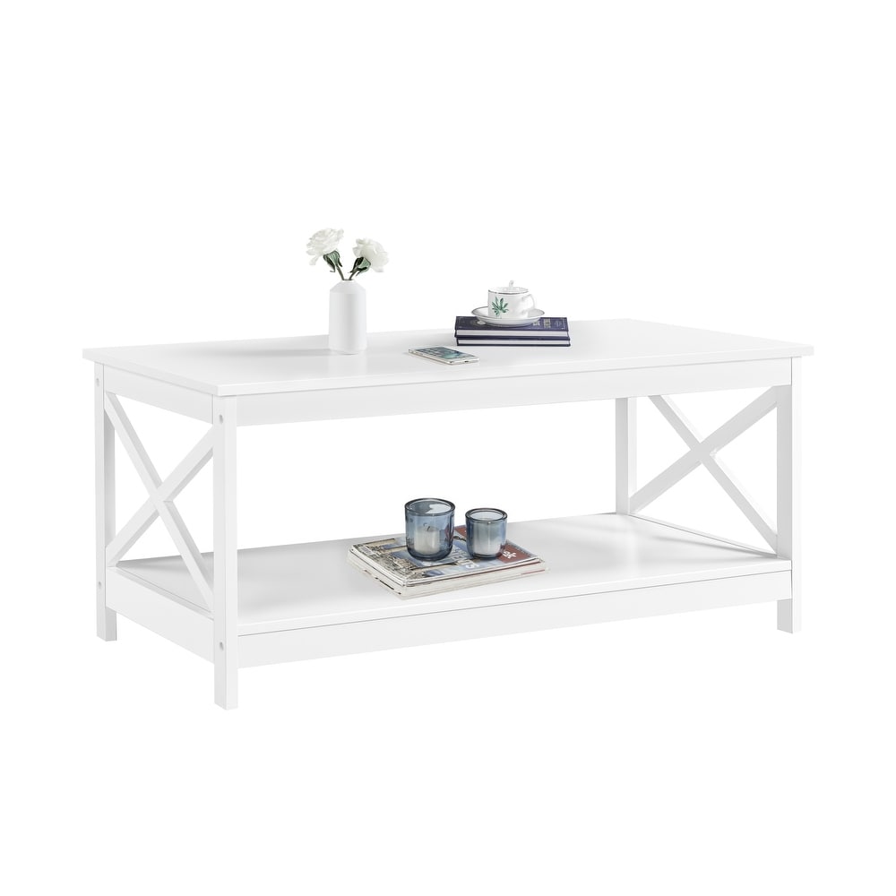 Yaheetech 2 Tier Wood Coffee Table X Design Accent Table with Shelf