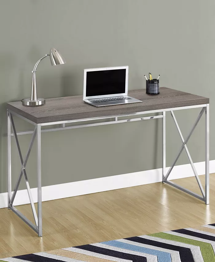 Monarch Specialties 48L Chrome Metal Computer Desk in Dark Taupe