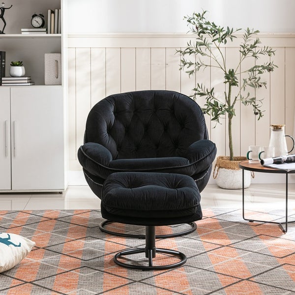 Modern Velvet Accent chair Upholstered Tufted Chair with Ottoman Footrest