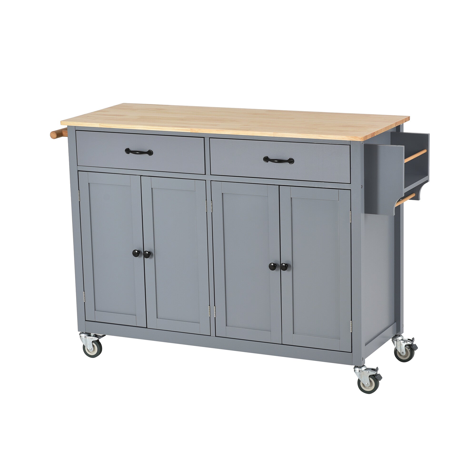 Kitchen Storage Cabinet Rolling Mobile Coffee Cart Station with 4 Door Cabinet and 2 Drawers， 54.3