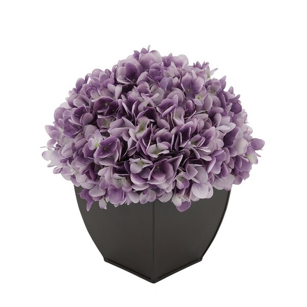 Faux Hydrangea in Matte Brown Tapered Zinc Cube