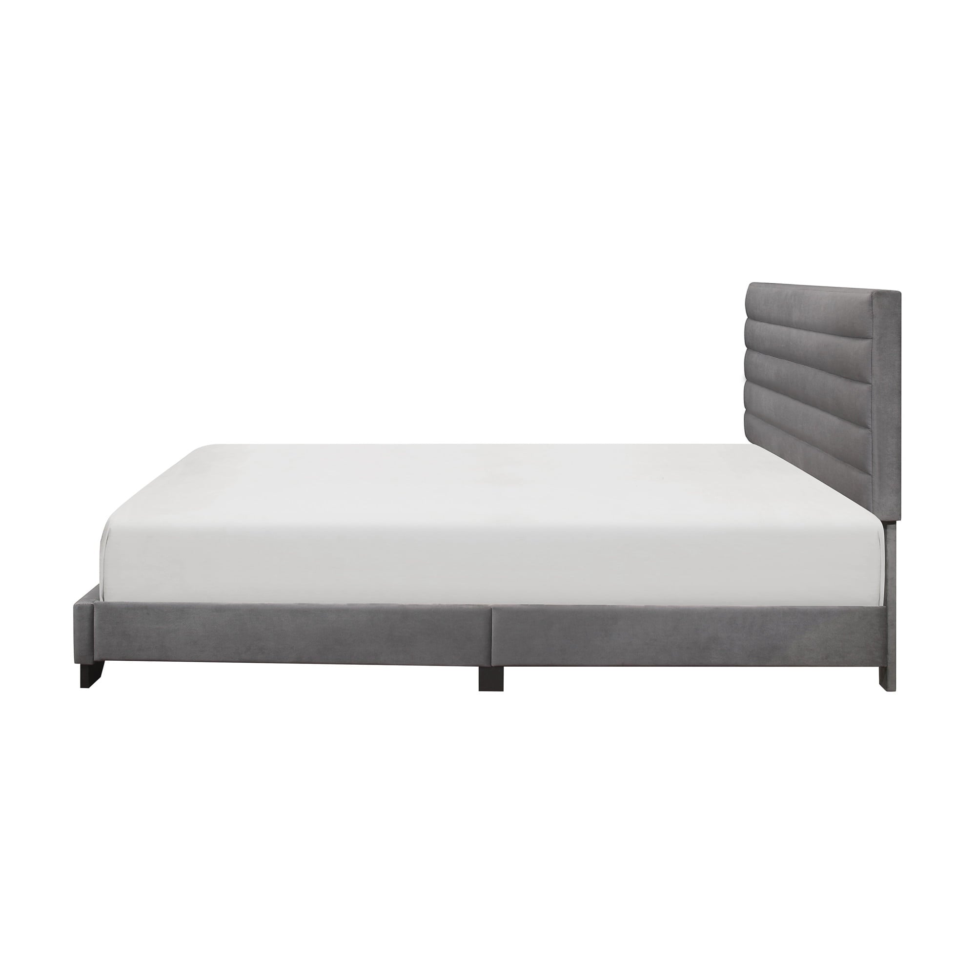 Edie Upholstered Queen Horizonal Tuft Platform Bed, Charcoal