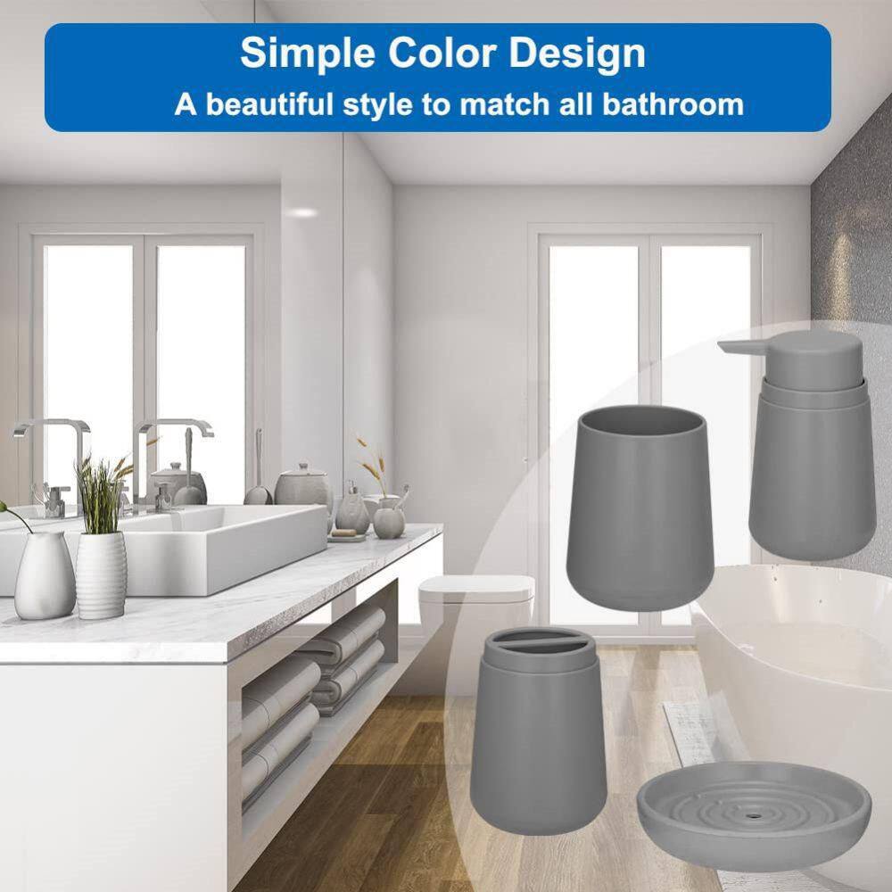 Dracelo 8-Piece Bathroom Accessory Set with Toothbrush Holder Soap Dispenser Soap Dish Toilet Brush Holder Trash Can in Grey B0B24BSRTH