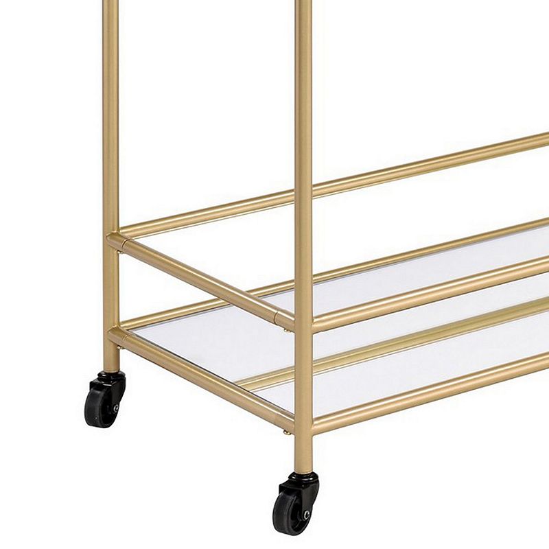 Serving Cart with 2 Tier Design and Metal Frame， Gold