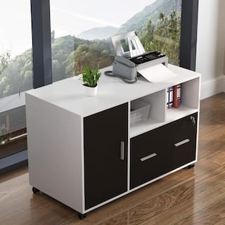 BYBLIGHT Atencio White Lateral Filing Cabinet with Storage Shelves Mobile Printer Stand BB-C0312XF