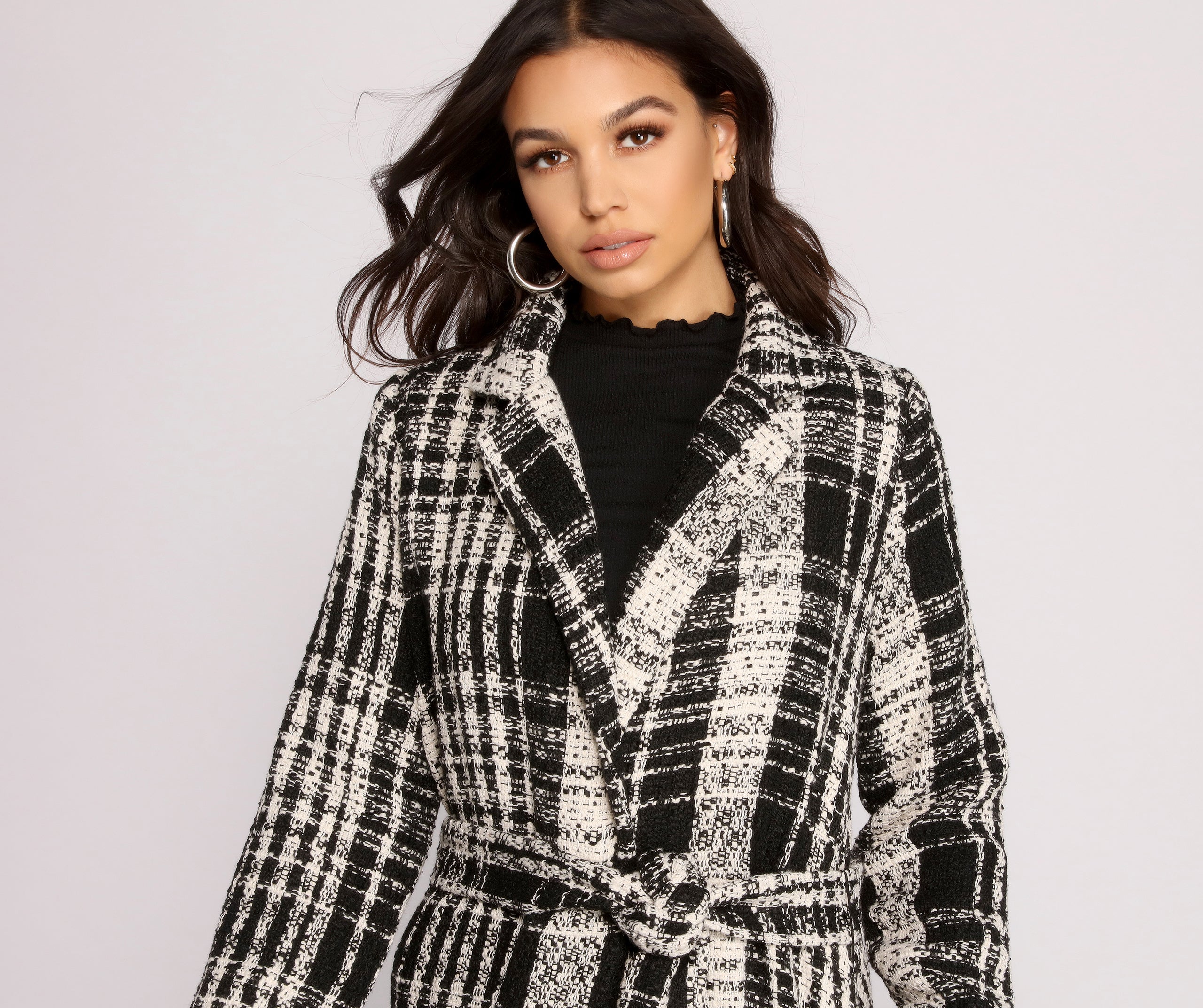 Poised Tweed Belted Coat