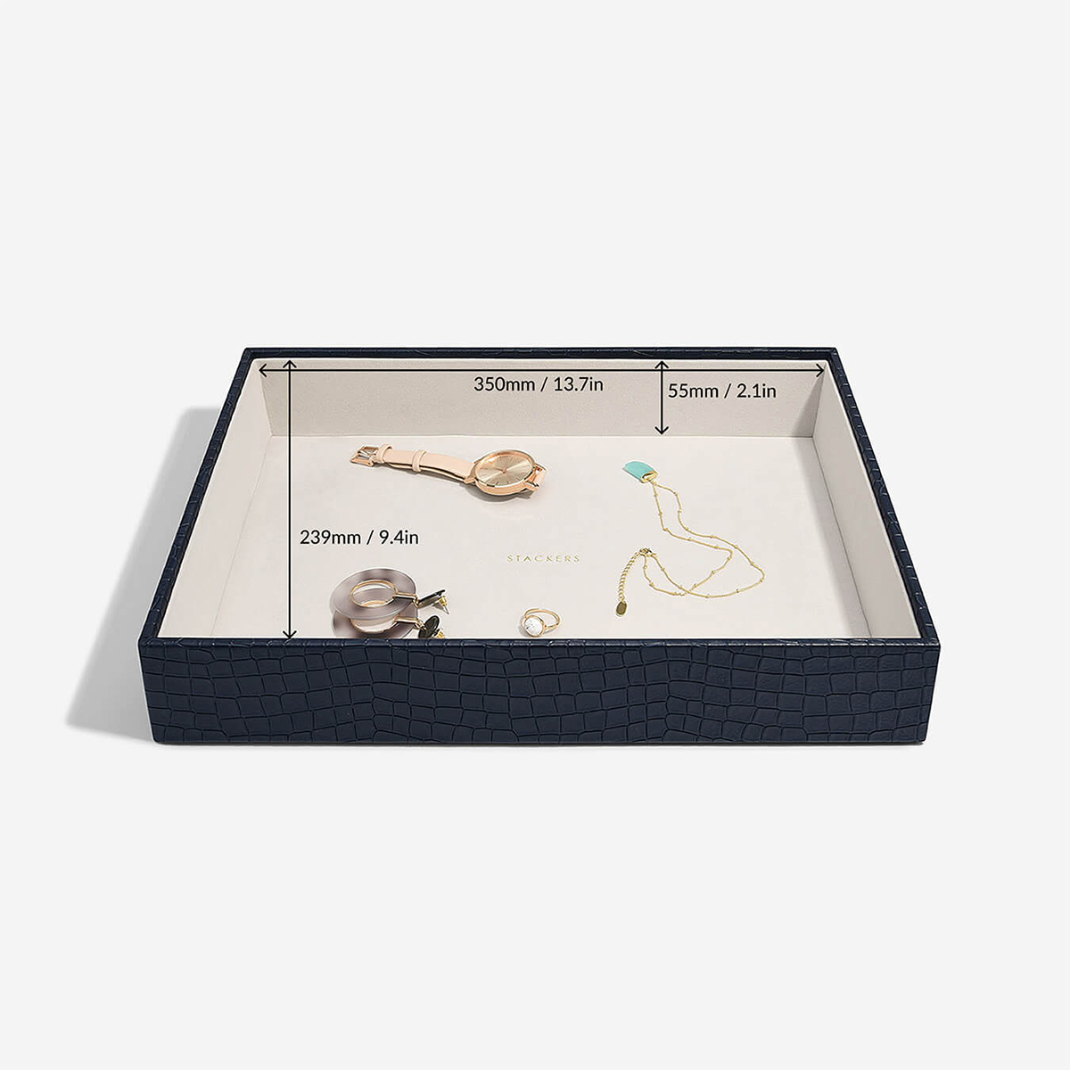 Stackers Navy Vegan Crocodile Supersize Premium Jewelry Box