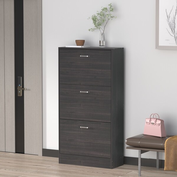 23.6W Trendy Shoe Storage Cabinet with 3 Large Fold-Out Drawers - - 35444450