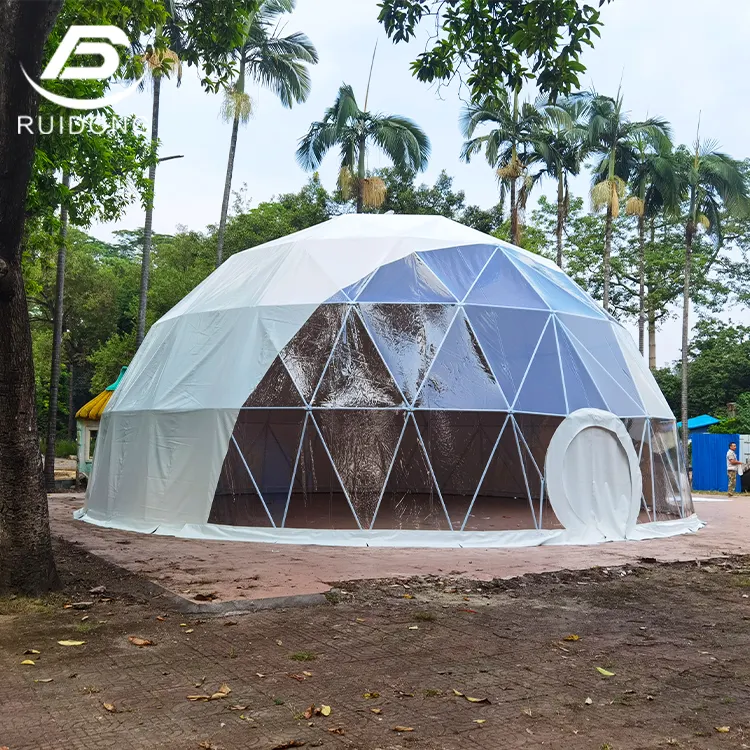 Customized Outdoor House Glamping PVC Canvas Dome Tent Geodesic Camping Hotel Tent White Transparent