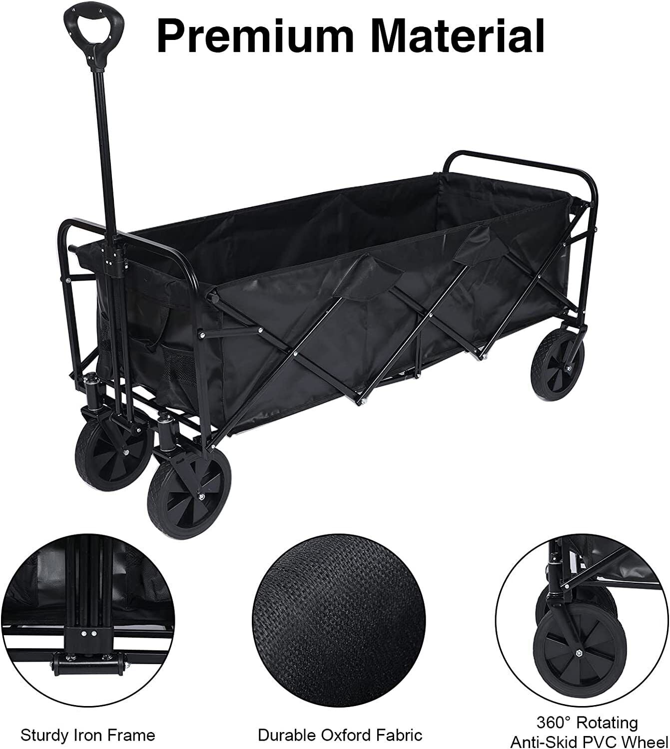 YSSOA Folding Utility Outdoor Garden Cart Wagon， 330LBS Heavy Loaded ，Black