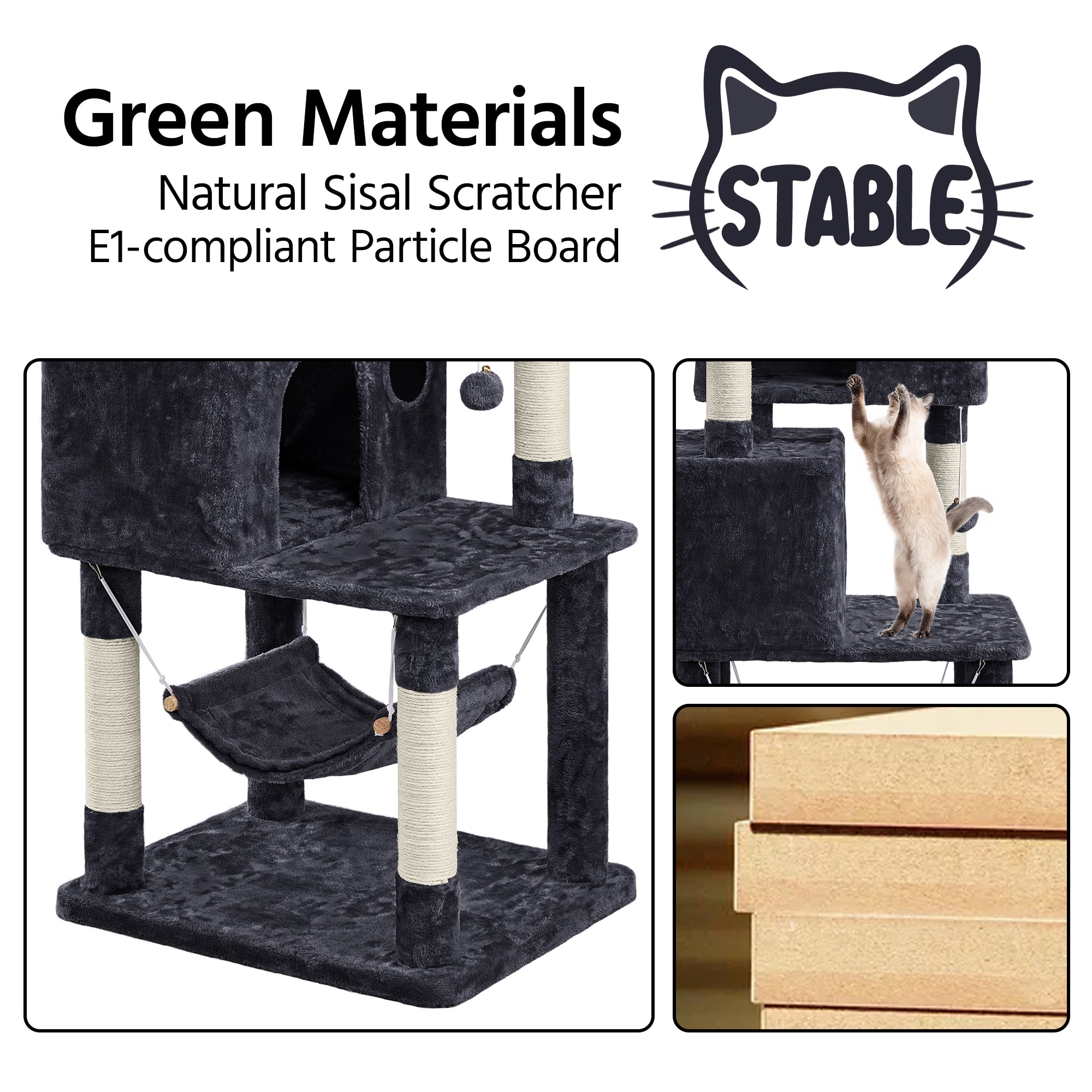 TOPEAKMART Black 4-Level Large Cat Tree for Small Cats， 64.5