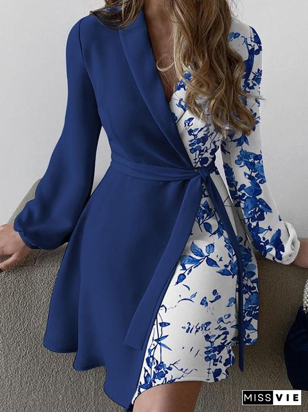 Temperament V-Neck Tie Long Sleeve Mini Dress