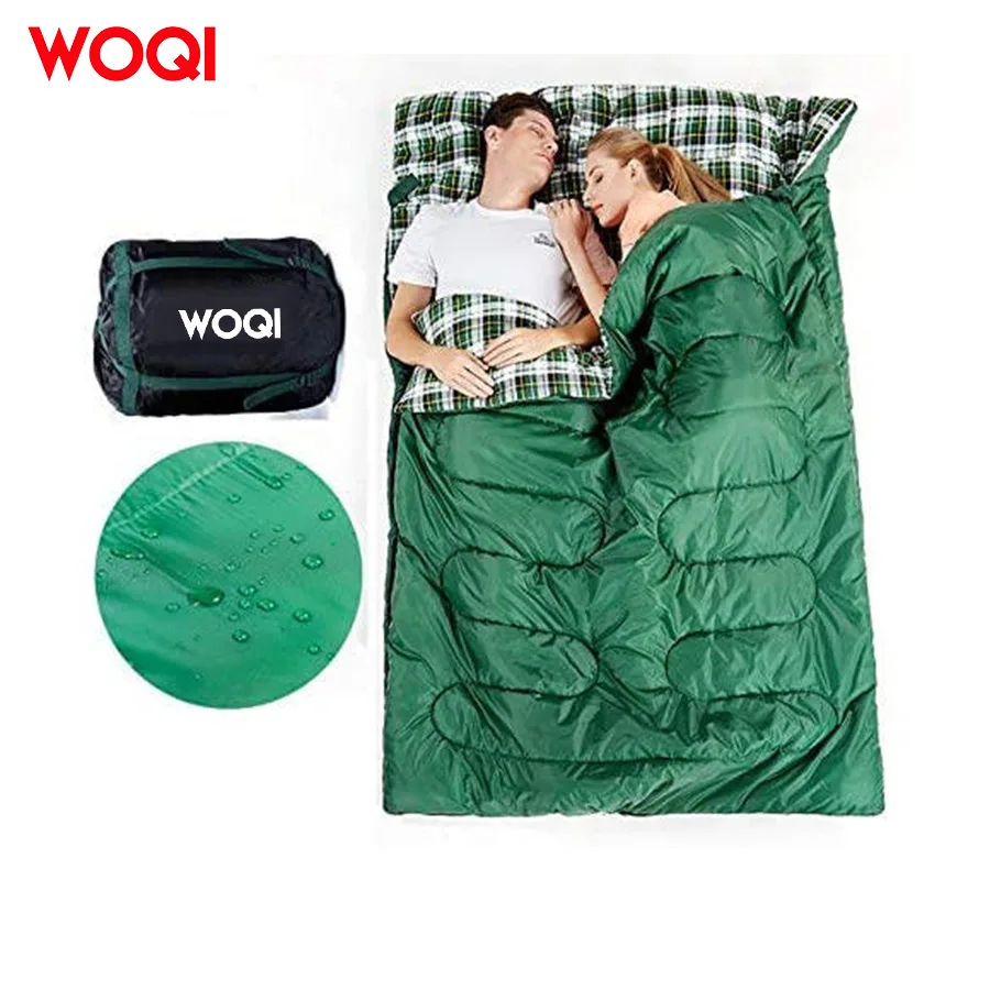 WOQI Wholesale warm Double people folding Envelope sleeping bag for camping hiking and Traveling