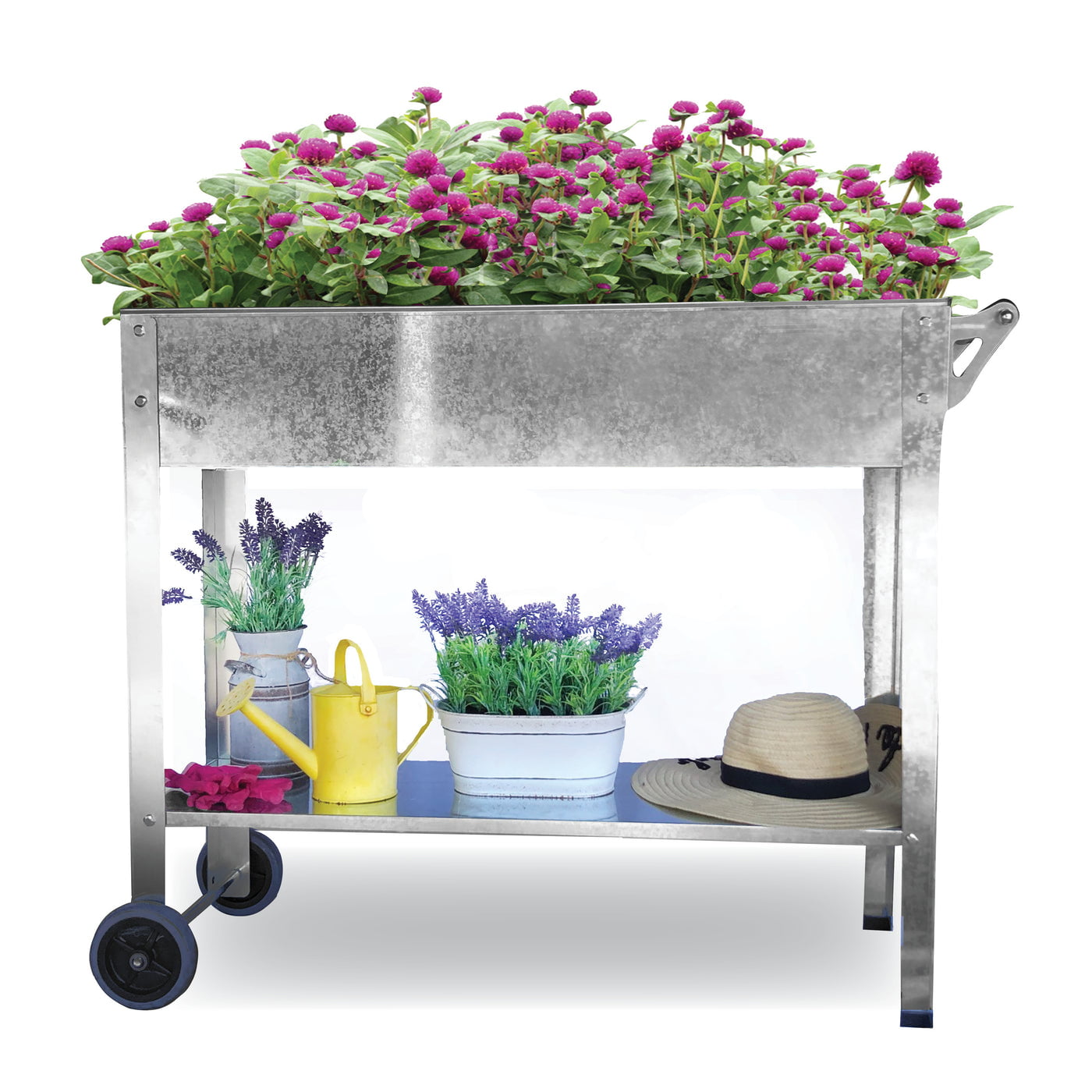 Backyard Expressions Raised Garden Planter Cart w/ Legs | Galvanized Steel 41" X 16"(Bed) 32"(Tall)